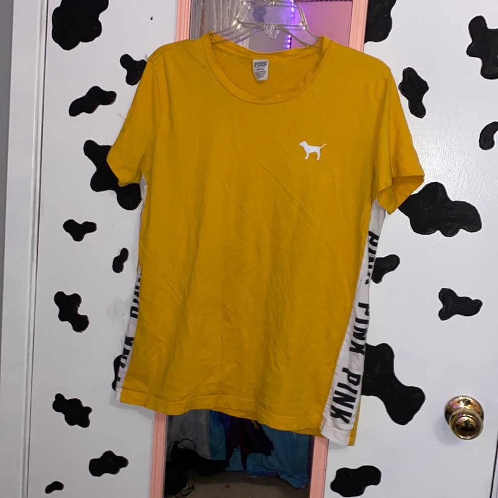 large yellow PINK victoria secret t shirt